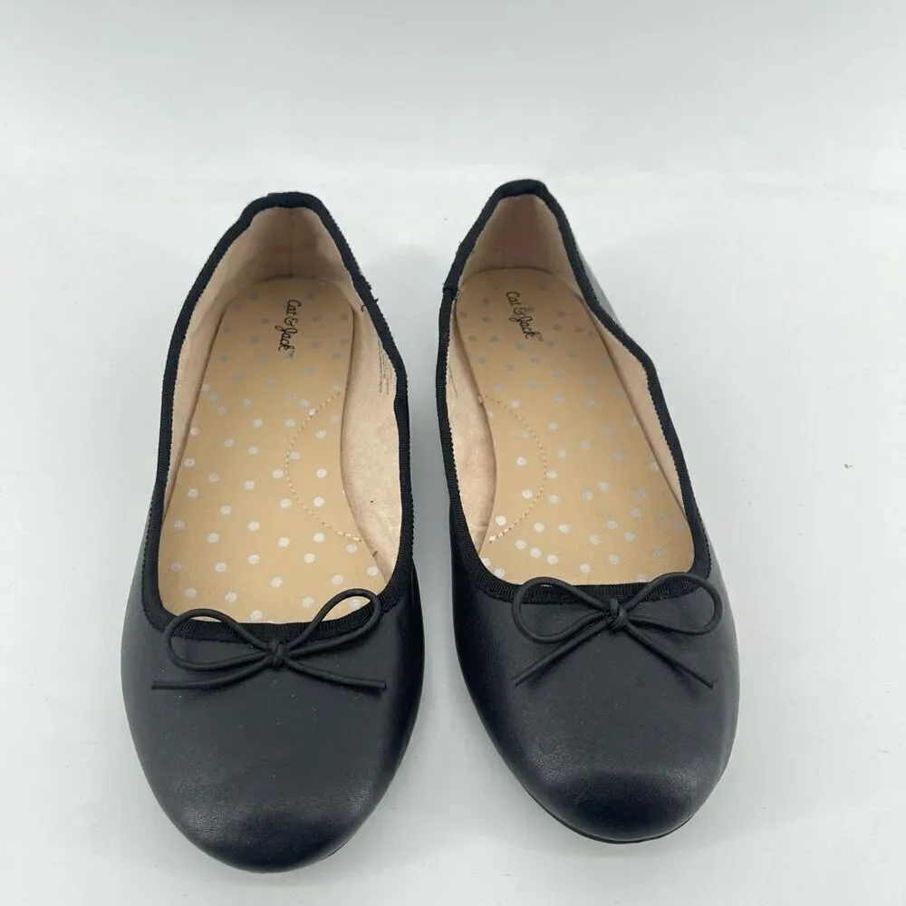 Cat & Jack Girl’s Diana Black Faux Leather Slip-On Ballet Flats Size 4